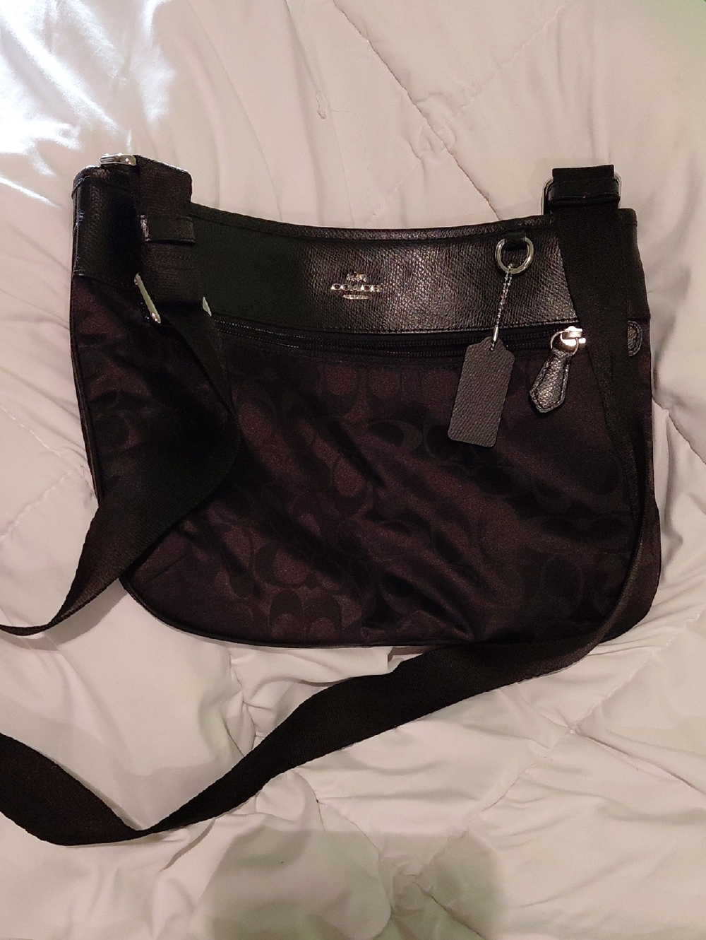 Coach Black Signature Nylon Crossbody with Leather Trim